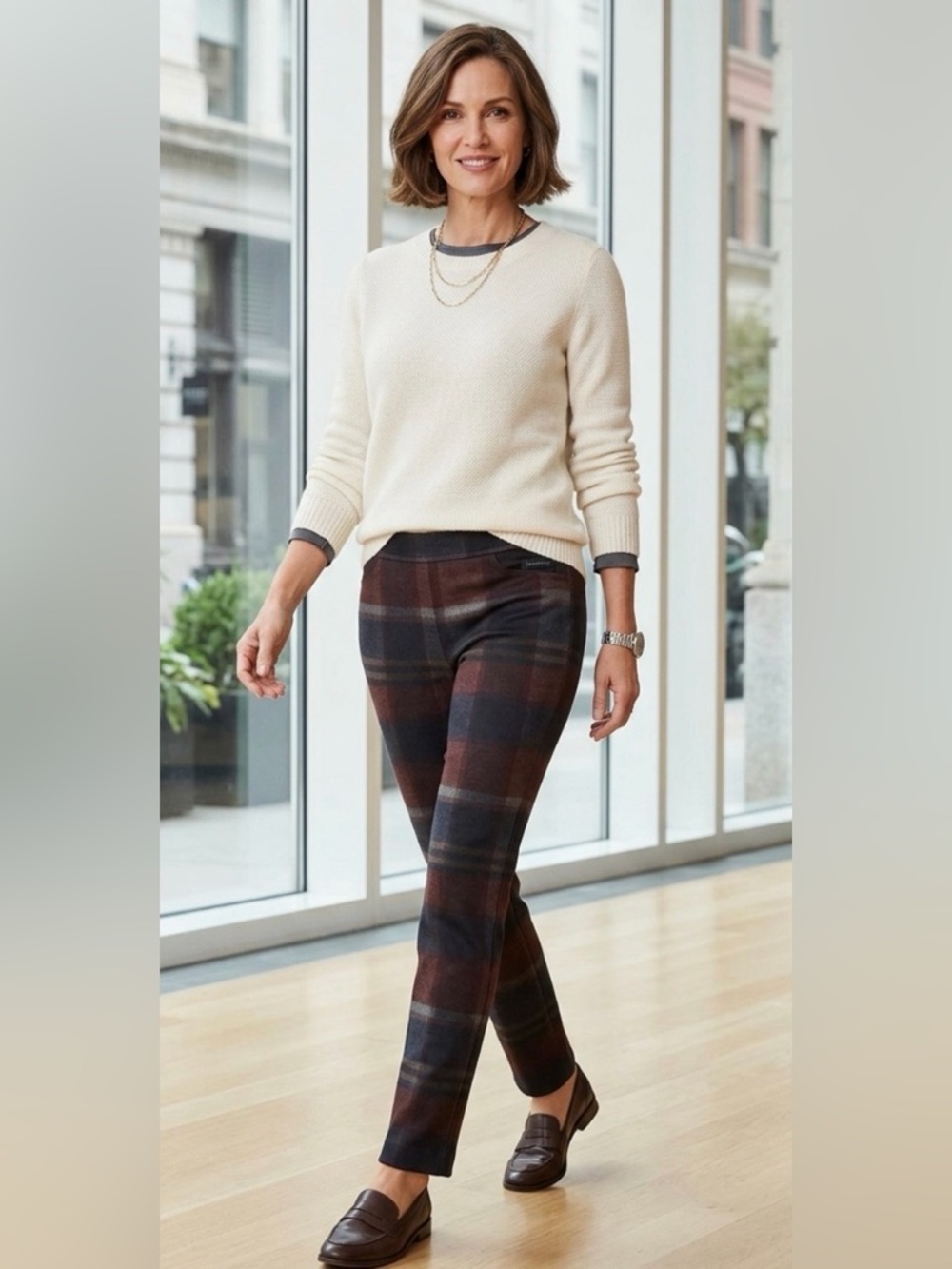 Sanctuary Plaid Slim Pull On Stretchy Pants, Size L